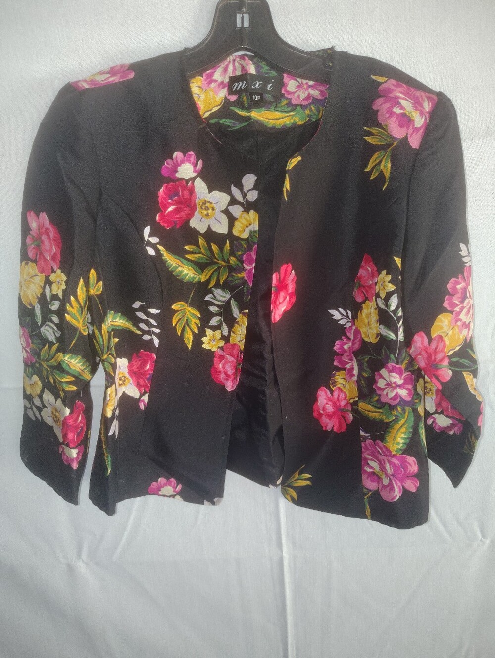 mri Black Floral Blazer Jacket - Pink & Yellow Flowers